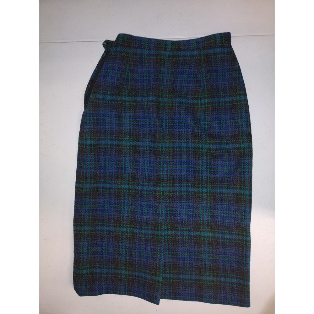 Pendleton Vintage Wool Plaid Pencil Skirt Blue Green Black Watch Size 12 AS IS